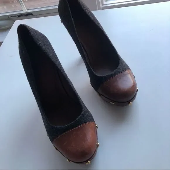 Tory Burch Brown and Gray Heels - Picture 2 of 9
